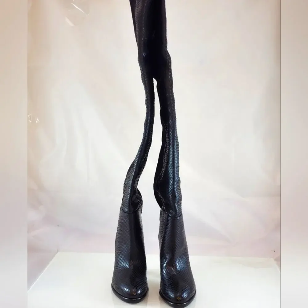 NWT$2995 Givenchy Black Mayfair Suede Snakeskin Leather High Knee Boots Sz 36, 6